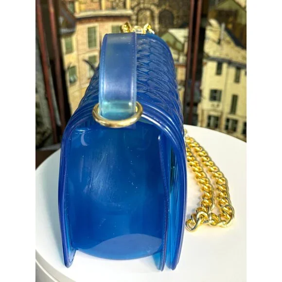 Blue Jelly Shoulder Bag With Chain Strap - Picture 5 of 13